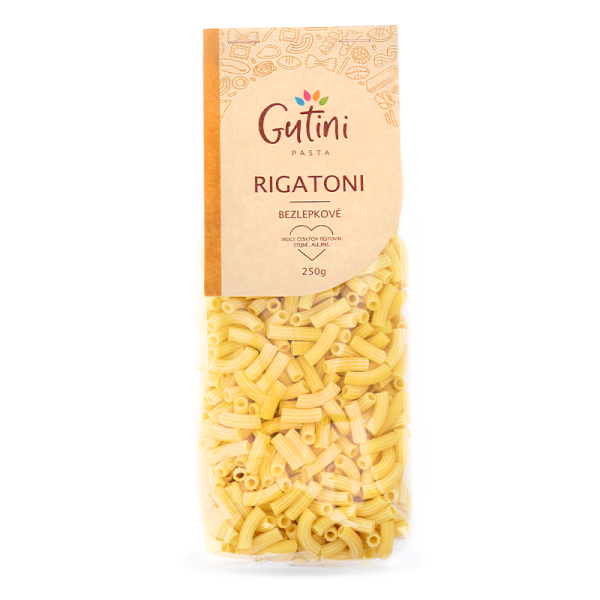 GUTINI - Těstoviny BZL Rigatoni, bez lepku, a bez kukuřičné mouky 250g (ct 49)