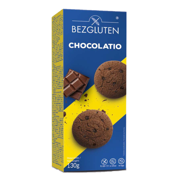 BEZGLUTEN - Sušenky CHOCOLATIO čokoládové cookies, bez lepku, 130g ct10
