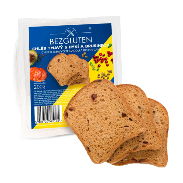 BEZGLUTEN - Chléb tmavý s DÝNÍ a brusinkou, bez lepku, 200g ct9