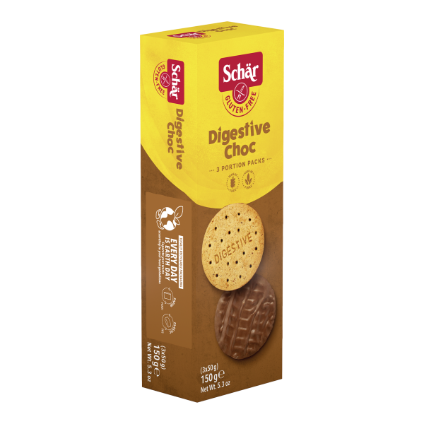 SCHÄR - sušenky Digestive choc, cereální v mléčné čokoládě,bez lepku,150g ct6