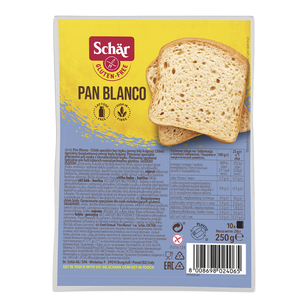 SCHÄR - Pan Blanco - bílý krájený chléb, bez lepku, 250g (ct 8)