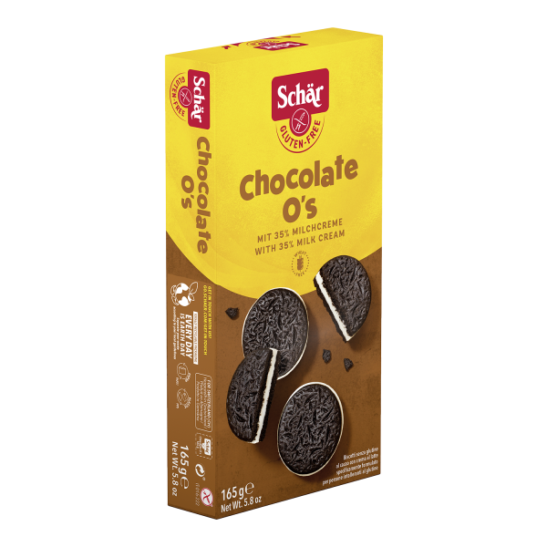 SCHÄR - sušenky Chocolate O´s - kakaové s mléčnou náplní, bez lepku, 165g (ct 6)