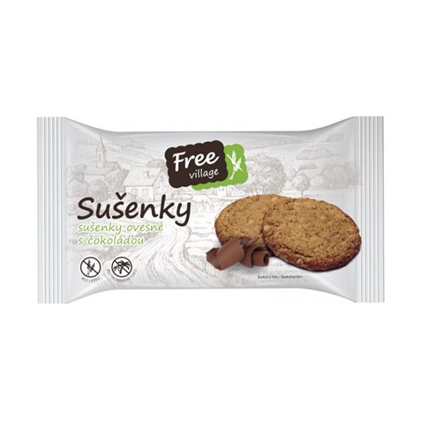 FreeVillage-Sušenky ovesné s čokoládou, bez lepku 50g (ct 18)