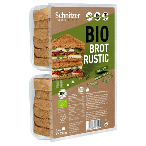 Schnitzer - Chléb toustový, rustikální (2x Brot Rustic) bez lepku 430g BIO (ct4)