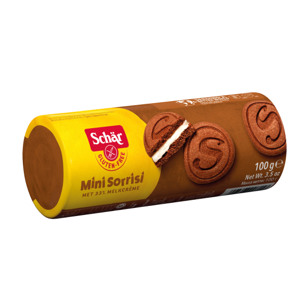 SCHÄR - sušenky Mini Sorrisi - kakaové plněné mléčným krémem, bzl,100g (ct 12)