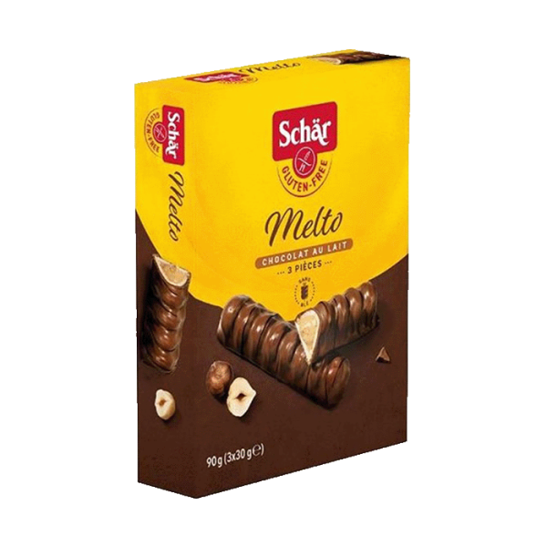 SCHÄR - oplatky MELTO, v mléč. čokoládě plněné lískoo.náplní,bez lepku,90g (ct6)