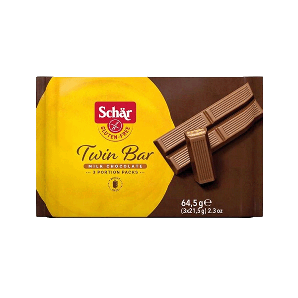 SCHÄR - oplatky TWIN BAR, v mléčné čokoládě, bez lepku, 64,5g (ct14)